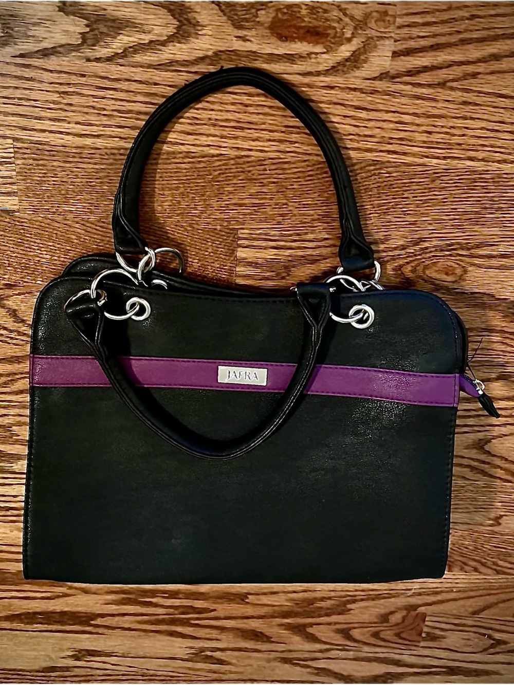 JAFRA Black Satchel with Purple Trim